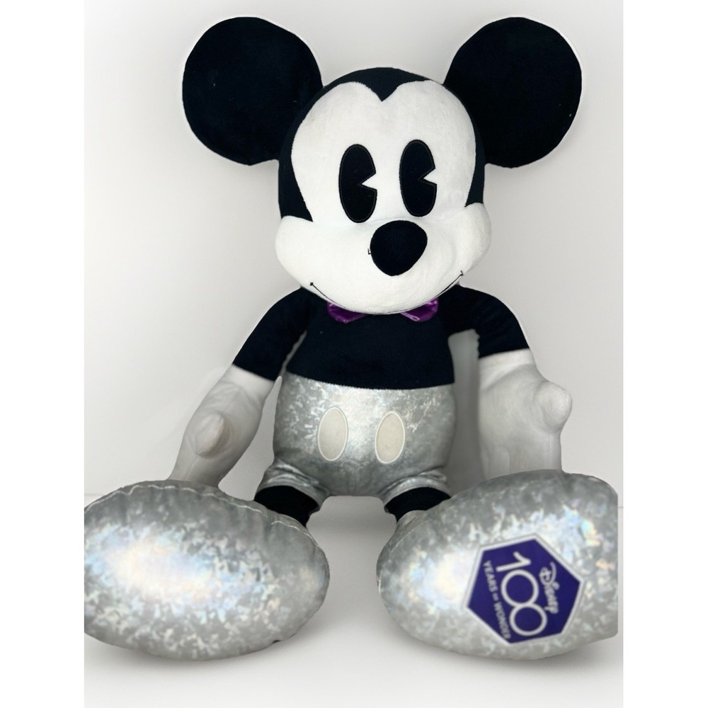 Disney 100 Mickey Mouse Plush 28" Large Silver Holographic Just Play Stuffed Toy